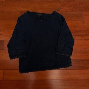 J. Crew Navy Blue Cropped Sweater with Pom Trim